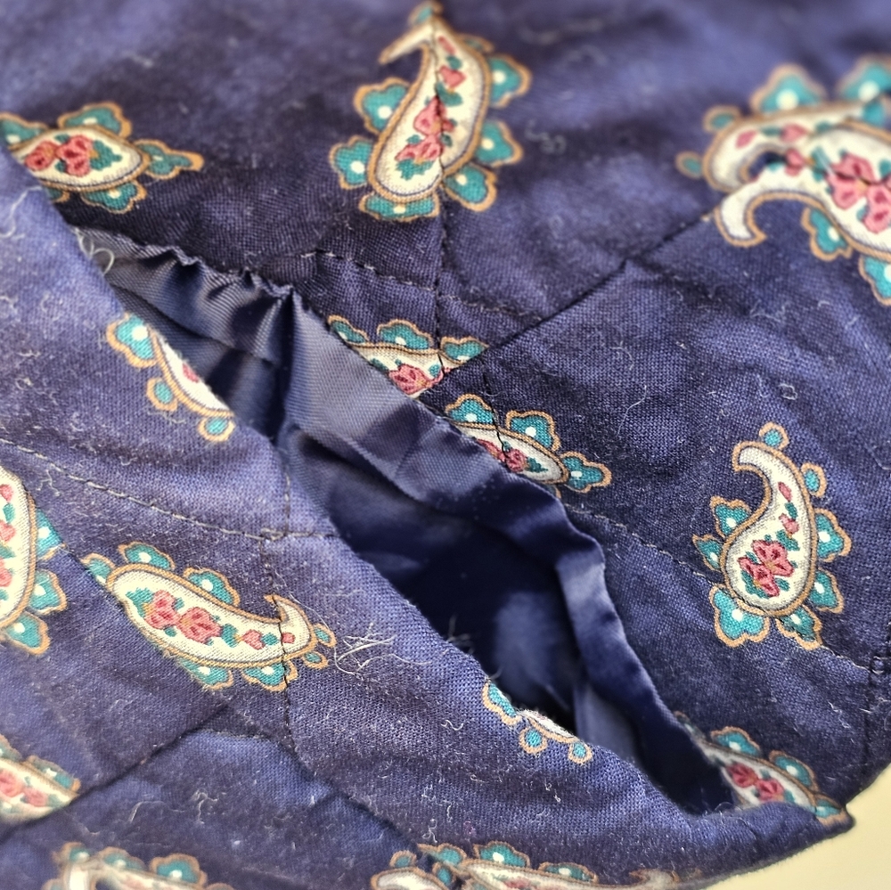 Vintage 70s Quilted Vera Bradley USA Blue Paisley Coat Jacket size L Indiana - Picture 5 of 10